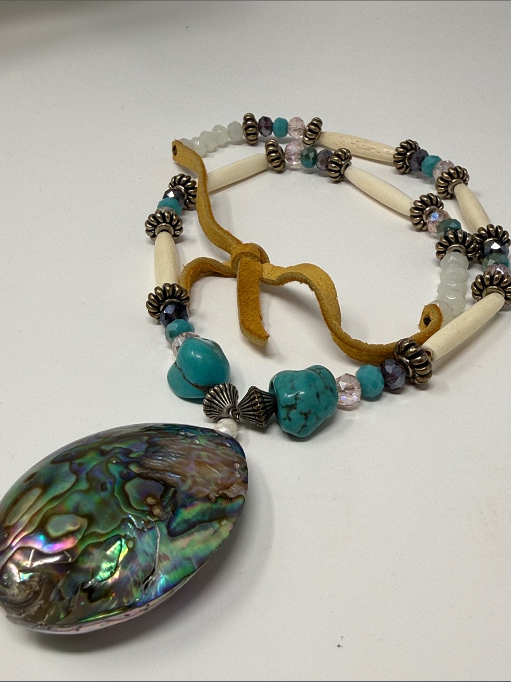 Native Made Abalone Bone & Turquoise Necklace - Picture 6 of 6